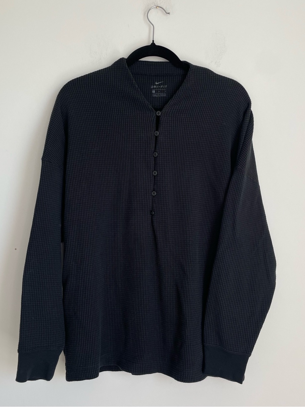 Nike Black Waffle Knit Relaxed/ Oversized Fit Henley Size L Cozy Loungewear